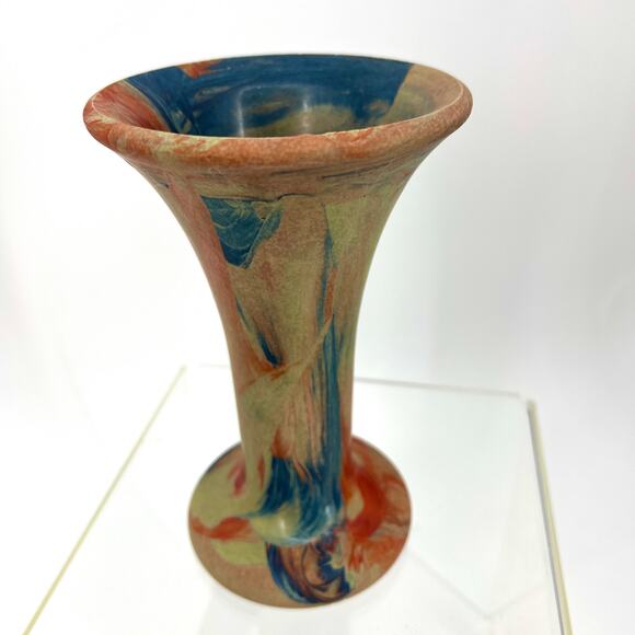 Vintage MCM Multicolor Vase Resin Plastic Bakelite (?) 7.5" Red Blue Cream